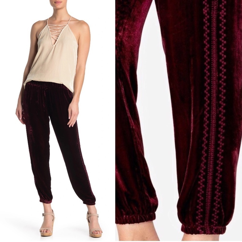 Johnny Was • Aurora velvet joggers Das maroon wine silk cropped pant burgundy